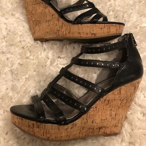 Strappy Black Cork Wedges - Size 8